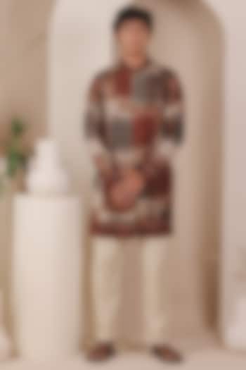 Maroon Tussar Printed Kurta Set For Boys by All Boy Couture at Pernia's Pop Up Shop