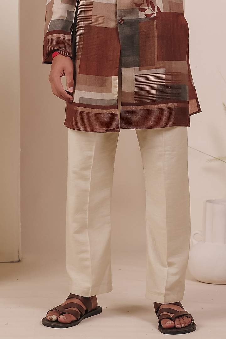 Maroon Tussar Printed Kurta Set For Boys by All Boy Couture at Pernia's Pop Up Shop