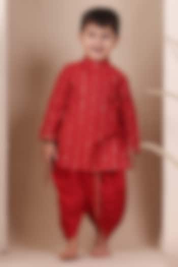 Red Cotton Silk Dhoti Set For Boys by All Boy Couture at Pernia's Pop Up Shop