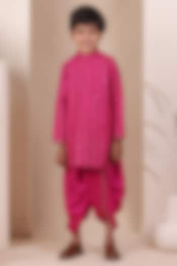 Hot Pink Cotton Silk Dhoti Set For Boys by All Boy Couture at Pernia's Pop Up Shop