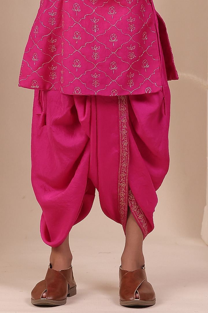 Hot Pink Cotton Silk Dhoti Set For Boys by All Boy Couture at Pernia's Pop Up Shop
