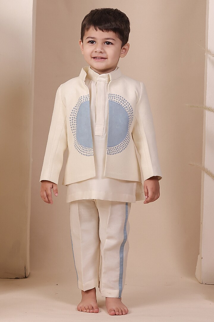 Beige Matka Hand Painted Nehru Jacket Set For Boys by All Boy Couture at Pernia's Pop Up Shop