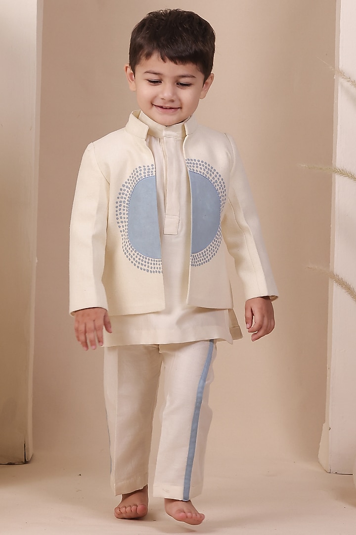 Beige Matka Hand Painted Nehru Jacket Set For Boys by All Boy Couture at Pernia's Pop Up Shop
