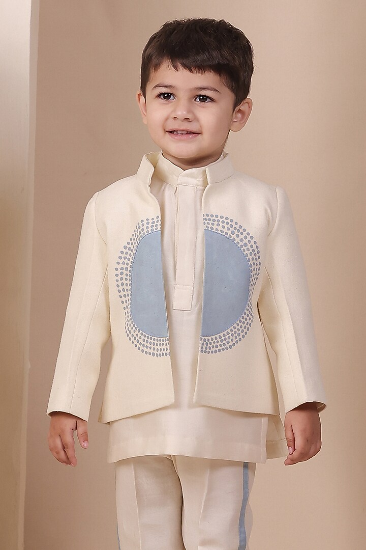 Beige Matka Hand Painted Nehru Jacket Set For Boys by All Boy Couture at Pernia's Pop Up Shop