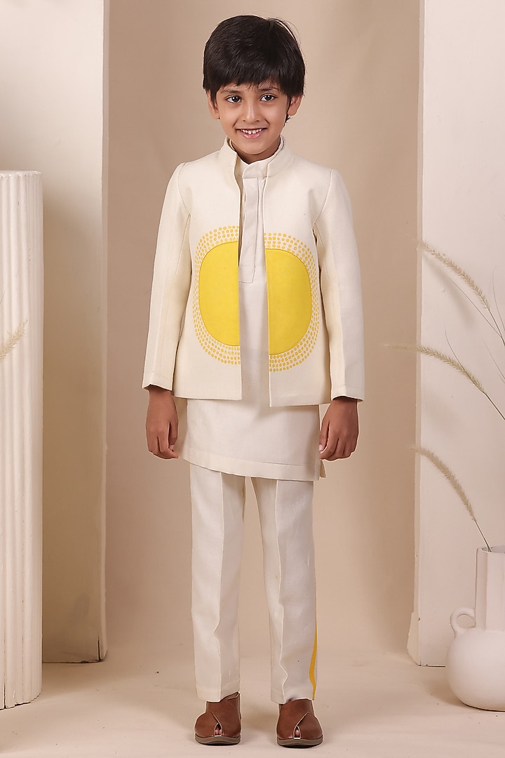 Beige Matka Hand Painted Nehru Jacket Set For Boys by All Boy Couture at Pernia's Pop Up Shop