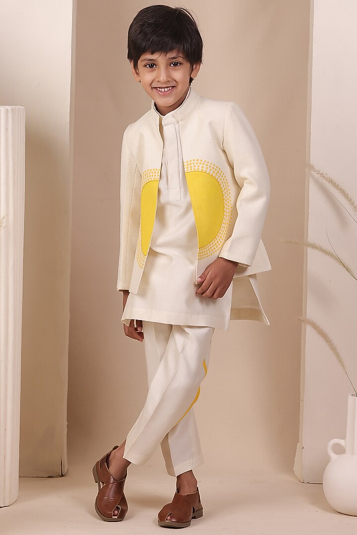 Beige Matka Hand Painted Nehru Jacket Set For Boys by All Boy Couture at Pernia's Pop Up Shop