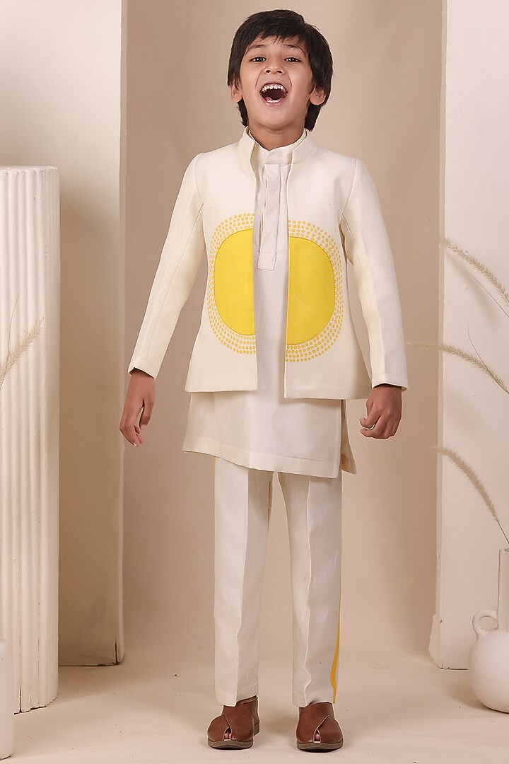 Beige Matka Hand Painted Nehru Jacket Set For Boys by All Boy Couture at Pernia's Pop Up Shop