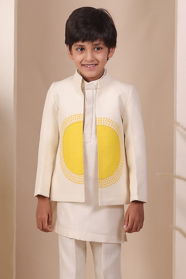 Beige Matka Hand Painted Nehru Jacket Set For Boys by All Boy Couture at Pernia's Pop Up Shop