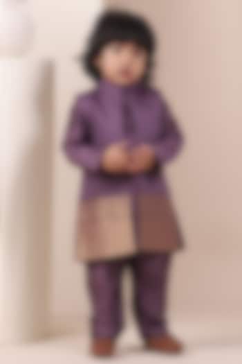 Purple Handloom Moonga Jacket Set For Boys by All Boy Couture at Pernia's Pop Up Shop