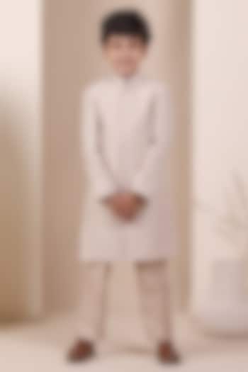 Off-White Knit Tweed Sequin Embellished Achkan Set For Boys by All Boy Couture at Pernia's Pop Up Shop