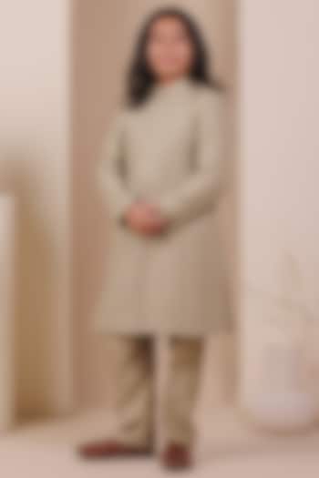 Light Green Knit Tweed Sequin Embellished Achkan Set For Boys by All Boy Couture at Pernia's Pop Up Shop