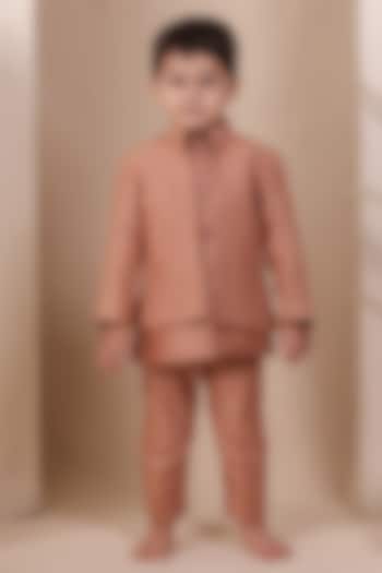 Onion Pink Linen Mirror Embellished Jodhpuri Jacket Set For Boys by All Boy Couture at Pernia's Pop Up Shop