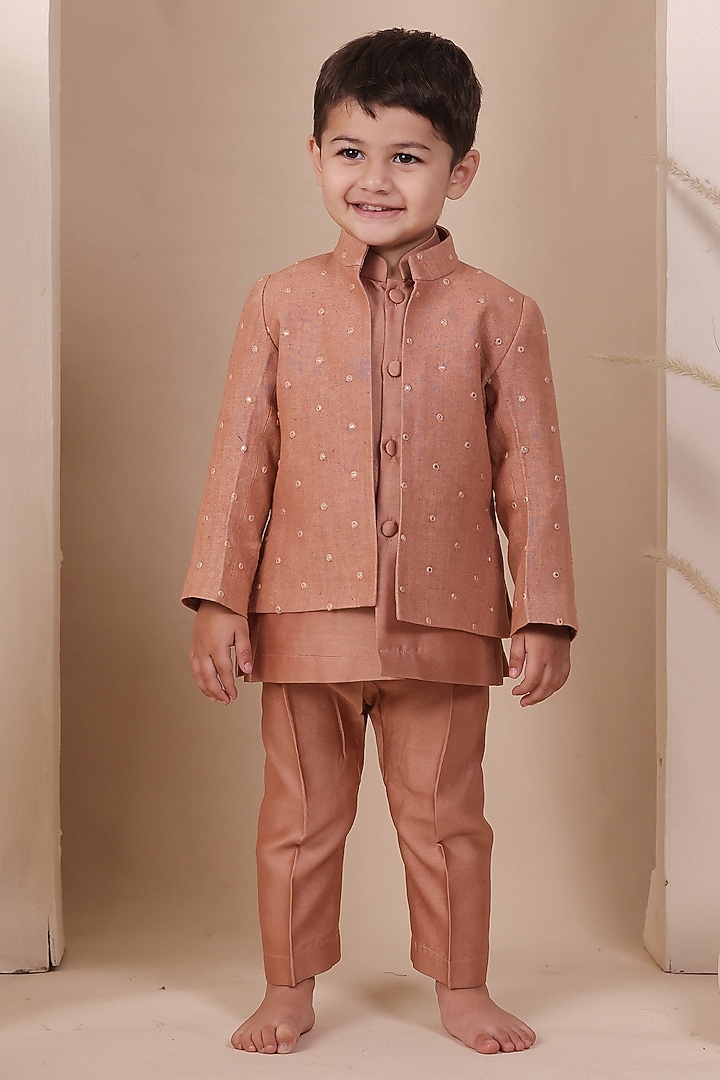 Onion Pink Linen Mirror Embellished Jodhpuri Jacket Set For Boys by All Boy Couture at Pernia's Pop Up Shop