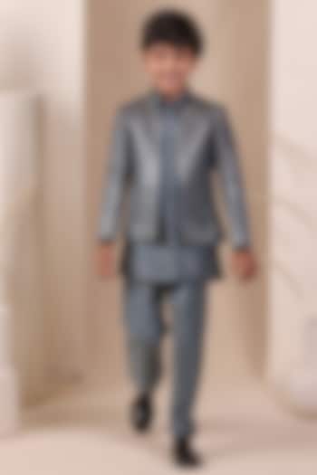 Powder Blue Ombre Slub Silk Jodhpuri Jacket Set For Boys by All Boy Couture at Pernia's Pop Up Shop