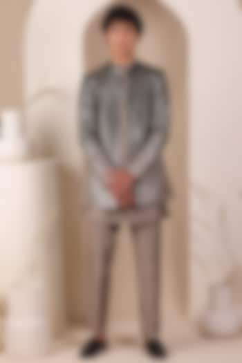 Grey Ombre Slub Silk Jodhpuri Jacket Set For Boys by All Boy Couture at Pernia's Pop Up Shop