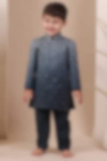 Blue Ombre Chanderi Silk Achkan Set For Boys by All Boy Couture at Pernia's Pop Up Shop