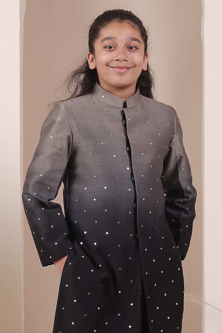 Black Ombre Chanderi Silk Achkan Set For Boys by All Boy Couture at Pernia's Pop Up Shop