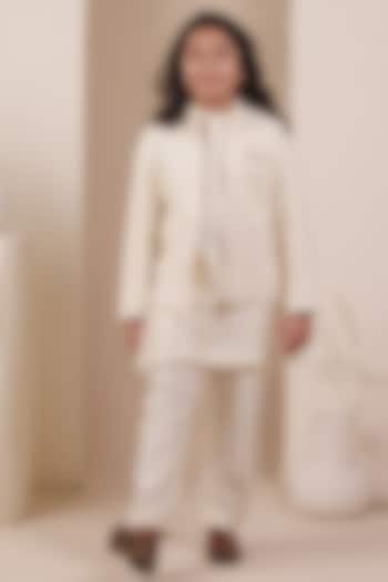 Beige Matka Linen Striped Bandhgala Set For Boys by All Boy Couture at Pernia's Pop Up Shop