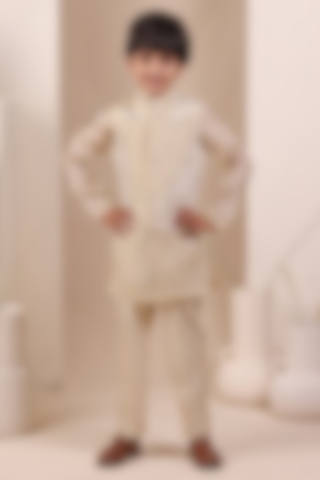 Beige Tissue Silk Sequin Work Nehru Jacket Set For Boys by All Boy Couture at Pernia's Pop Up Shop