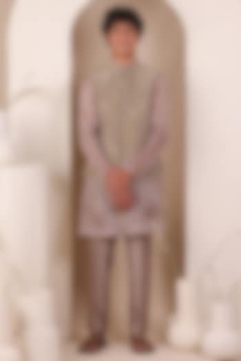 Grey Tissue Silk Sequin Work Nehru Jacket Set For Boys by All Boy Couture at Pernia's Pop Up Shop