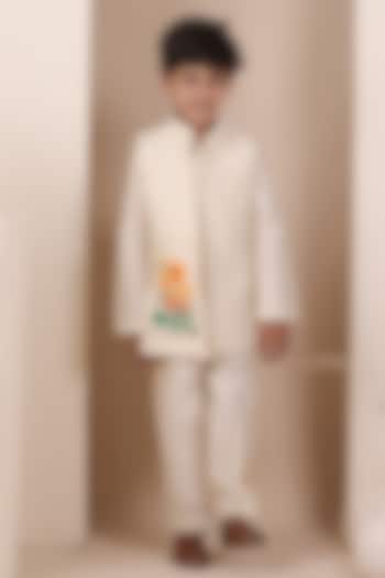 Beige Matka Hand Painted Nehru Jacket Set For Boys by All Boy Couture at Pernia's Pop Up Shop
