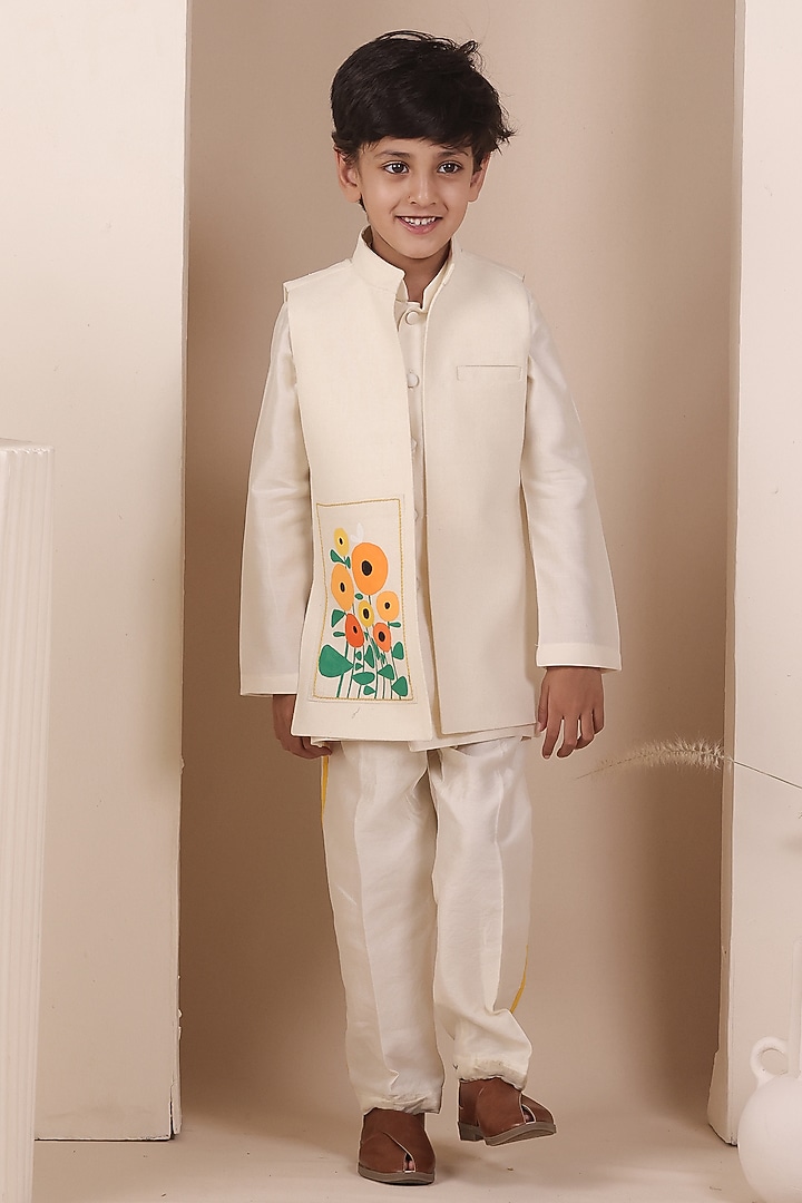 Beige Matka Hand Painted Nehru Jacket Set For Boys by All Boy Couture at Pernia's Pop Up Shop