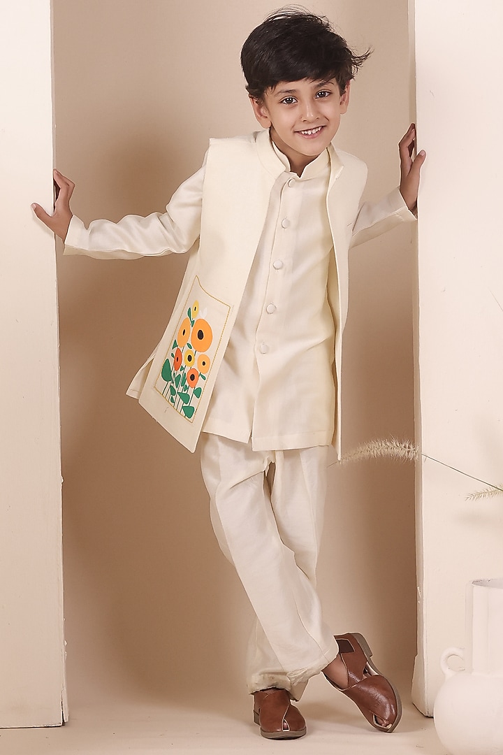 Beige Matka Hand Painted Nehru Jacket Set For Boys by All Boy Couture at Pernia's Pop Up Shop