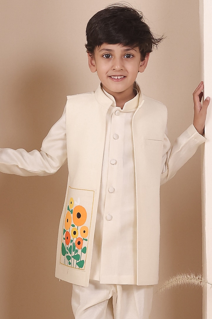 Beige Matka Hand Painted Nehru Jacket Set For Boys by All Boy Couture at Pernia's Pop Up Shop