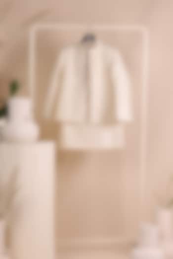 Beige Matka Textured Bandhgala Set For Boys by All Boy Couture at Pernia's Pop Up Shop