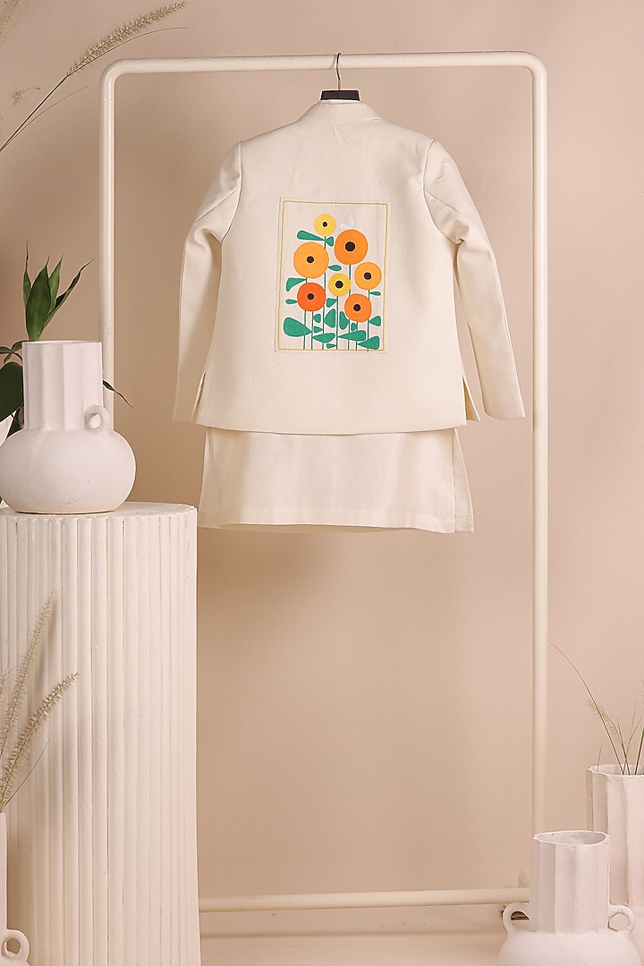 Beige Matka Textured Bandhgala Set For Boys by All Boy Couture at Pernia's Pop Up Shop