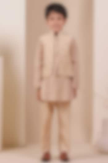 Beige Chanderi Thread Embroidered Jacket Set For Boys by All Boy Couture at Pernia's Pop Up Shop