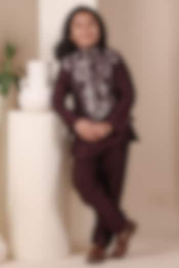 Wine Handloom Tussar Nehru Jacket Set For Boys by All Boy Couture at Pernia's Pop Up Shop