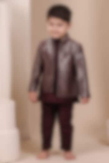 Wine Handwoven Tussar Bandhgala Set For Boys by All Boy Couture at Pernia's Pop Up Shop