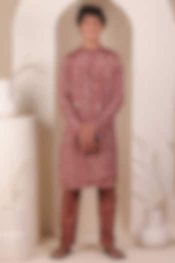 Coral Chinon Sequin Embroidered Kurta Set For Boys by All Boy Couture at Pernia's Pop Up Shop