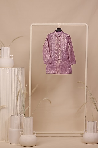 Lavender Chanderi Silk Zari Striped Kurta Set For Boys by All Boy Couture
