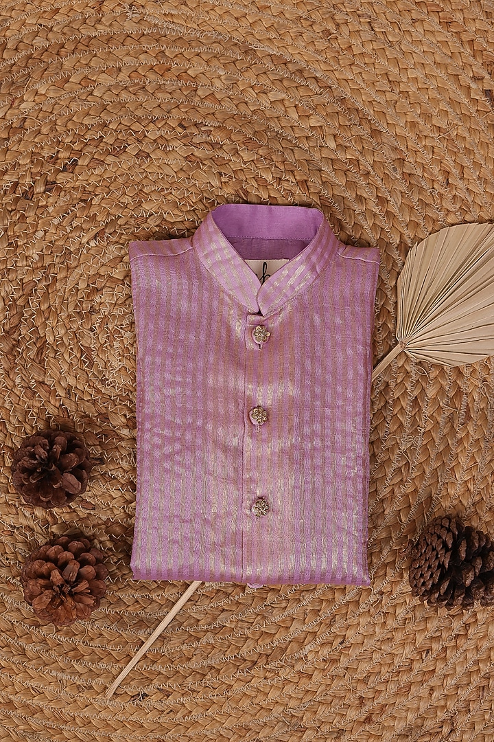 Lavender Chanderi Silk Zari Striped Kurta Set For Boys by All Boy Couture at Pernia's Pop Up Shop
