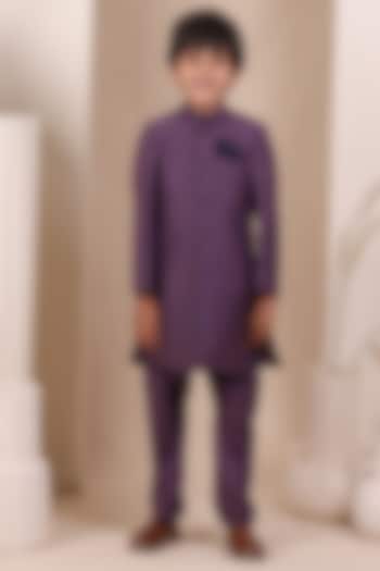 Purple Moonga Silk Achkan Set For Boys by All Boy Couture at Pernia's Pop Up Shop