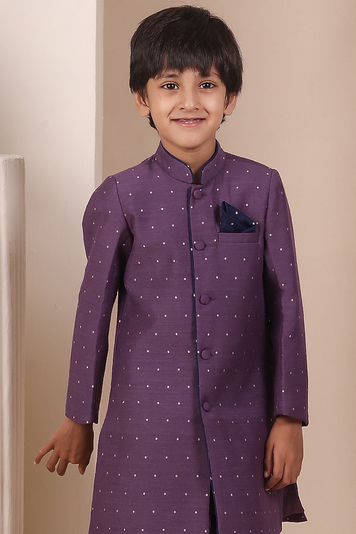 Purple Moonga Silk Achkan Set For Boys by All Boy Couture at Pernia's Pop Up Shop