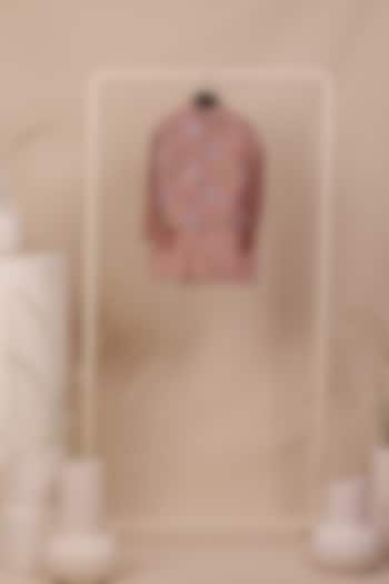 Old Rose Tissue Silk Thread Embroidered Nehru Jacket Set For Boys by All Boy Couture at Pernia's Pop Up Shop
