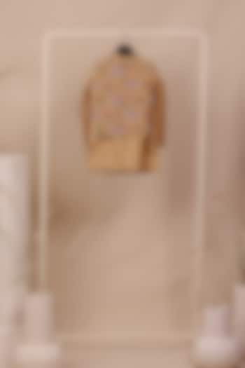 Beige Tissue Silk Thread Embroidered Nehru Jacket Set For Boys by All Boy Couture at Pernia's Pop Up Shop