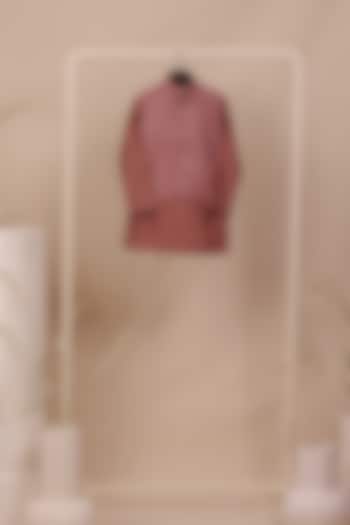 Coral Tissue Silk Thread Embroidered Nehru Jacket Set For Boys by All Boy Couture at Pernia's Pop Up Shop