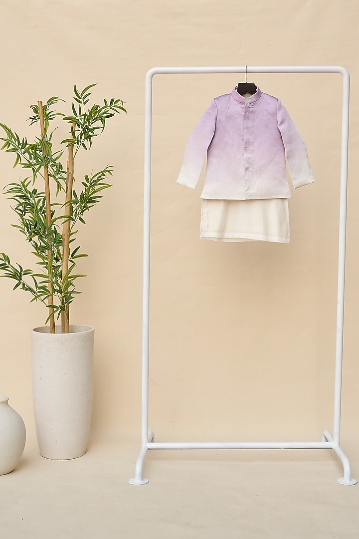 Lavender & White Silk Satin Ombre Bandhgala Set For Boys by All Boy Couture at Pernia's Pop Up Shop