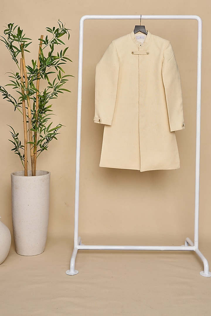 Ivory Cotton Matka Thread & Sequins Embroidered Achkan Kurta Set For Boys by All Boy Couture at Pernia's Pop Up Shop