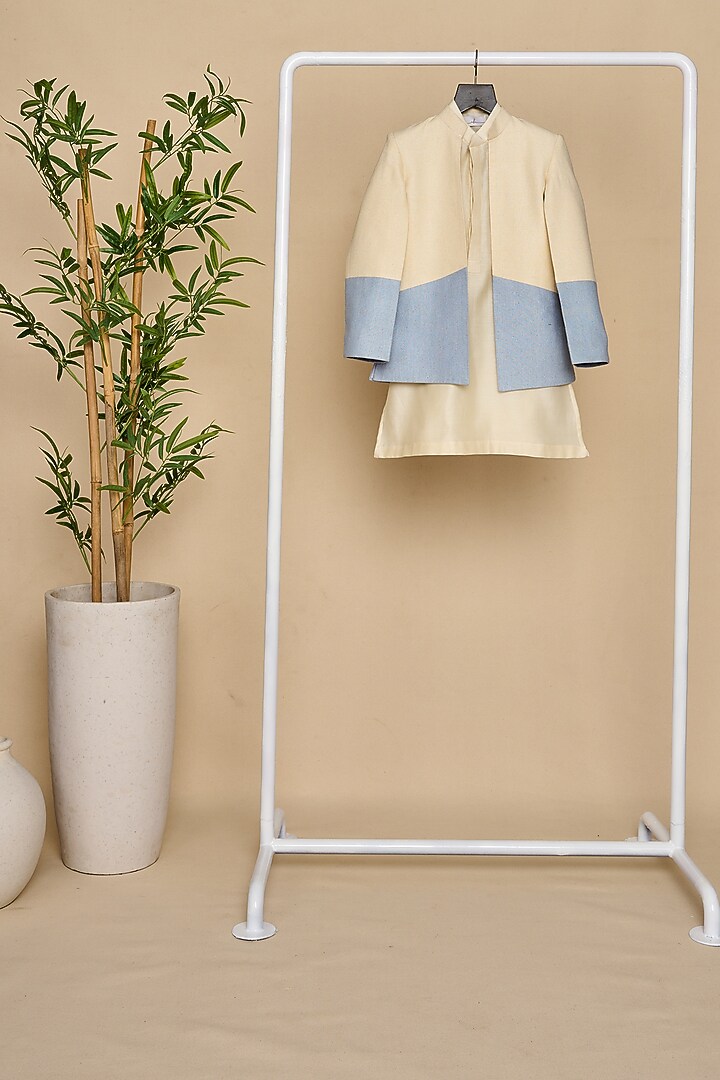 Ivory & Sky Blue Cotton Matka Jodhpuri Set For Boys by All Boy Couture at Pernia's Pop Up Shop
