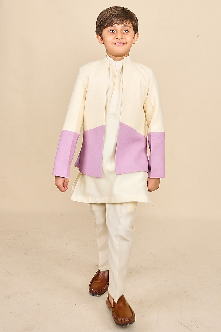 Ivory & Lavender Cotton Matka Jodhpuri Set For Boys by All Boy Couture