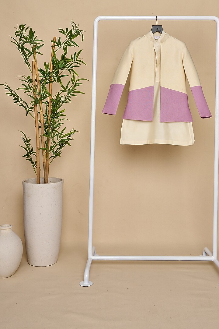 Ivory & Lavender Cotton Matka Jodhpuri Set For Boys by All Boy Couture at Pernia's Pop Up Shop