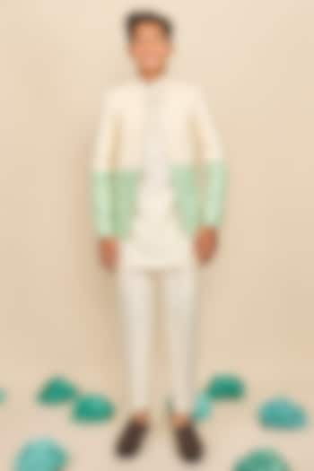 Ivory & Mint Green Cotton Matka Jodhpuri Set For Boys by All Boy Couture at Pernia's Pop Up Shop