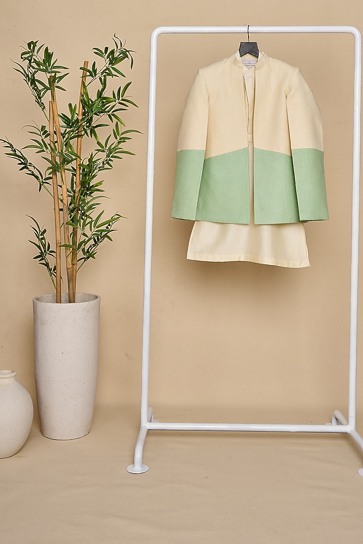 Ivory & Mint Green Cotton Matka Jodhpuri Set For Boys by All Boy Couture at Pernia's Pop Up Shop