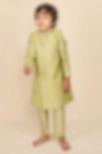 Pistachio Green Double Matka Thread & Sequins Embroidered Achkan Kurta Set For Boys by All Boy Couture