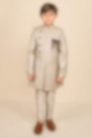 Light Grey Double Matka Achkan Kurta Set For Boys by All Boy Couture